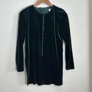 Vintage JBS LTD Forest Green‎ Velvet Button Front Long Sleeve Top